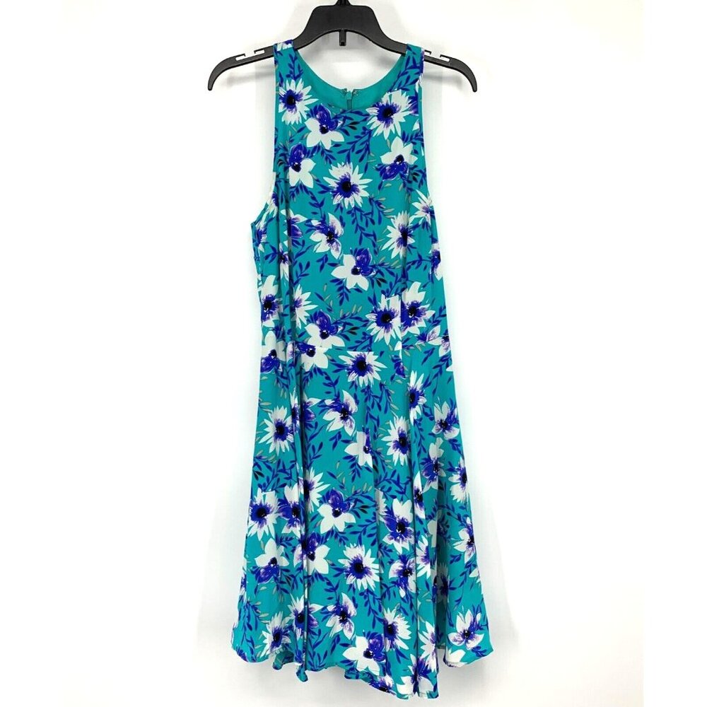 Yumi Kim Dress 100% Silk Blue Floral Sleeveless Hawaiian